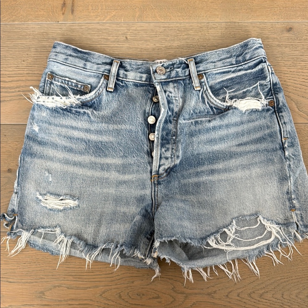 Agolde Blue Distressed Jean Shorts